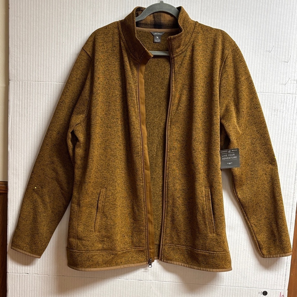 Eddie Bauer Women’s Mustard Tan Full Zip Jacket W/Plaid Accents. Size Tall 2XL